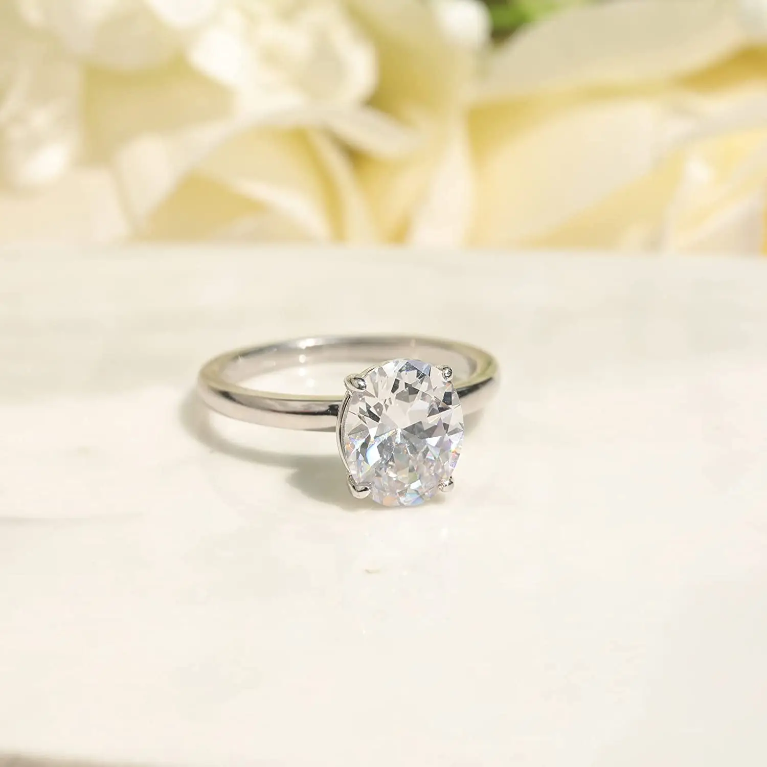 Trumium 3CT 925 Sterling Silver Engagement Rings Oval Cut Solitaire Cubic Zirconia Wedding Promise Rings for Women Fine Jewelry