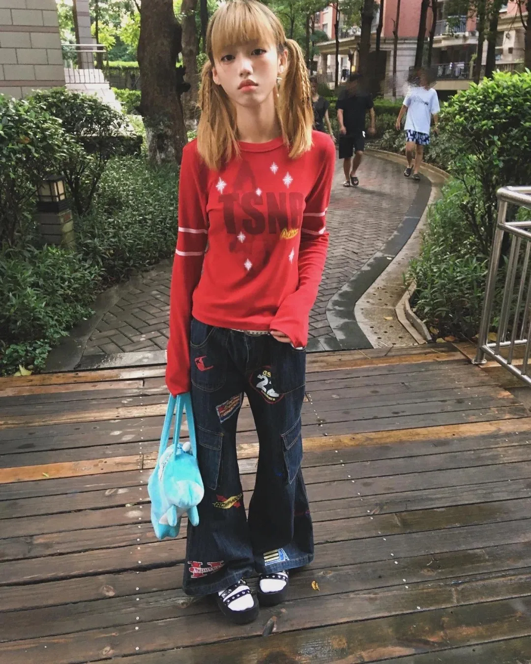 Karrram Japanese Y2k Letter Print T-shirt Trashy 2000s Style Flare Sleeve Tops Vintage Harajuku Red Tee Shirt American Retro 90s