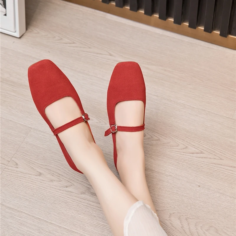 AIYUQI Mary Jane Shoes Women Flat 2026 Spring Shoes Female Genuine Leather Square Head Non-slip Large Size Ballet Shoes Women