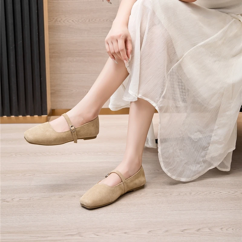 AIYUQI Mary Jane Shoes Women Flat 2026 Spring Shoes Female Genuine Leather Square Head Non-slip Large Size Ballet Shoes Women