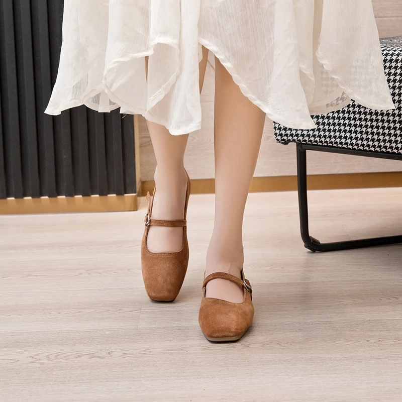 AIYUQI Mary Jane Shoes Women Flat 2026 Spring Shoes Female Genuine Leather Square Head Non-slip Large Size Ballet Shoes Women