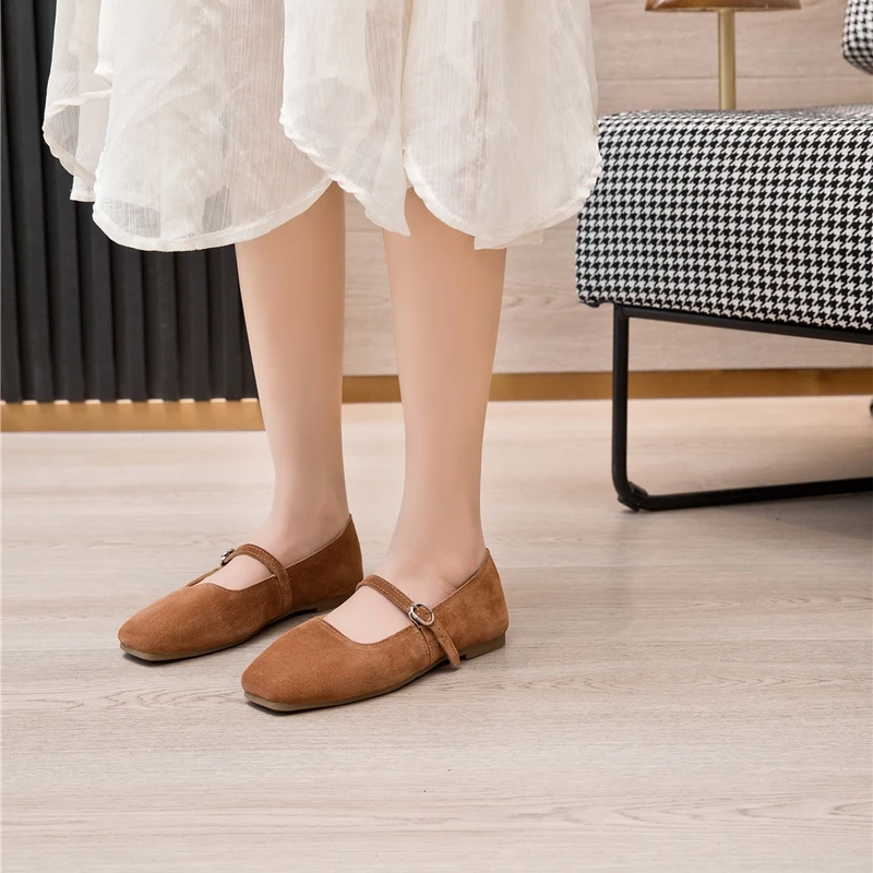 AIYUQI Mary Jane Shoes Women Flat 2026 Spring Shoes Female Genuine Leather Square Head Non-slip Large Size Ballet Shoes Women