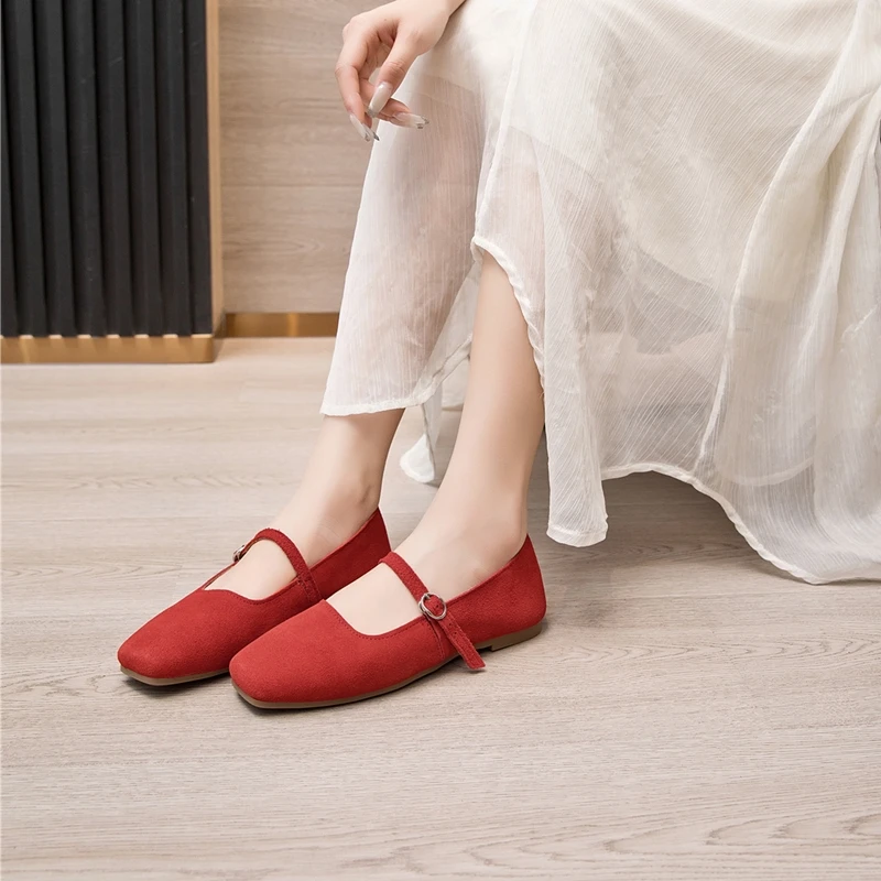 AIYUQI Mary Jane Shoes Women Flat 2026 Spring Shoes Female Genuine Leather Square Head Non-slip Large Size Ballet Shoes Women
