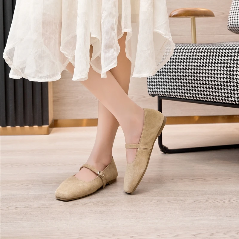 AIYUQI Mary Jane Shoes Women Flat 2026 Spring Shoes Female Genuine Leather Square Head Non-slip Large Size Ballet Shoes Women