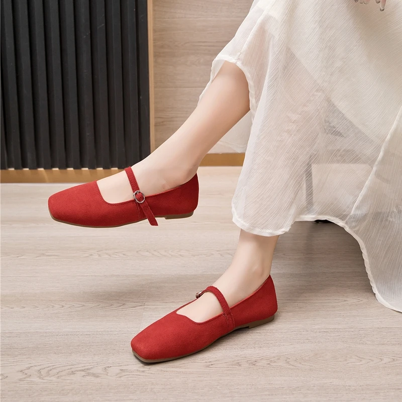 AIYUQI Mary Jane Shoes Women Flat 2026 Spring Shoes Female Genuine Leather Square Head Non-slip Large Size Ballet Shoes Women