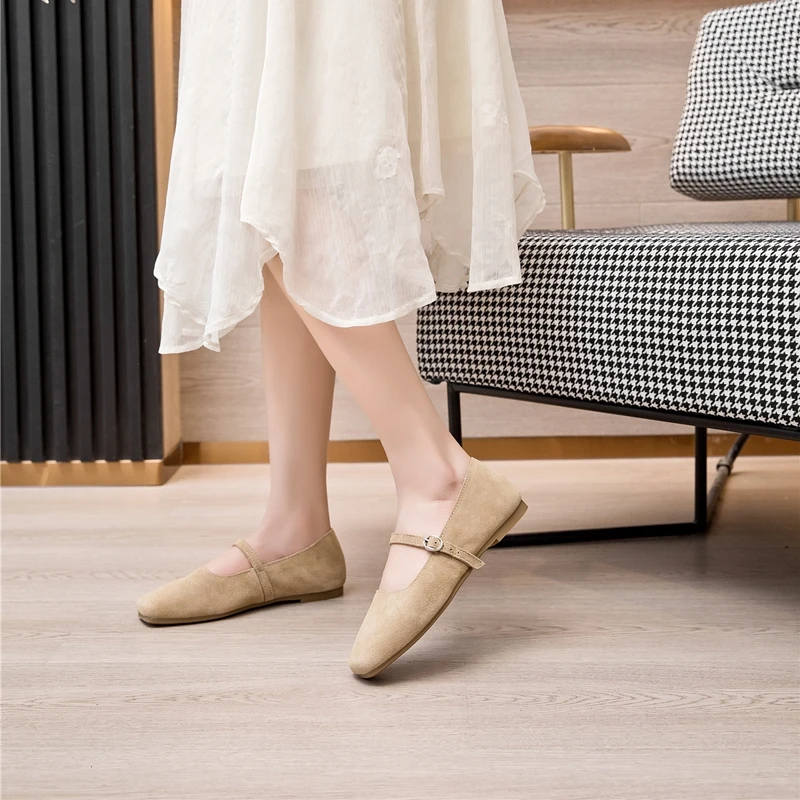 AIYUQI Mary Jane Shoes Women Flat 2026 Spring Shoes Female Genuine Leather Square Head Non-slip Large Size Ballet Shoes Women