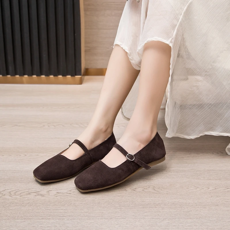 AIYUQI Mary Jane Shoes Women Flat 2026 Spring Shoes Female Genuine Leather Square Head Non-slip Large Size Ballet Shoes Women