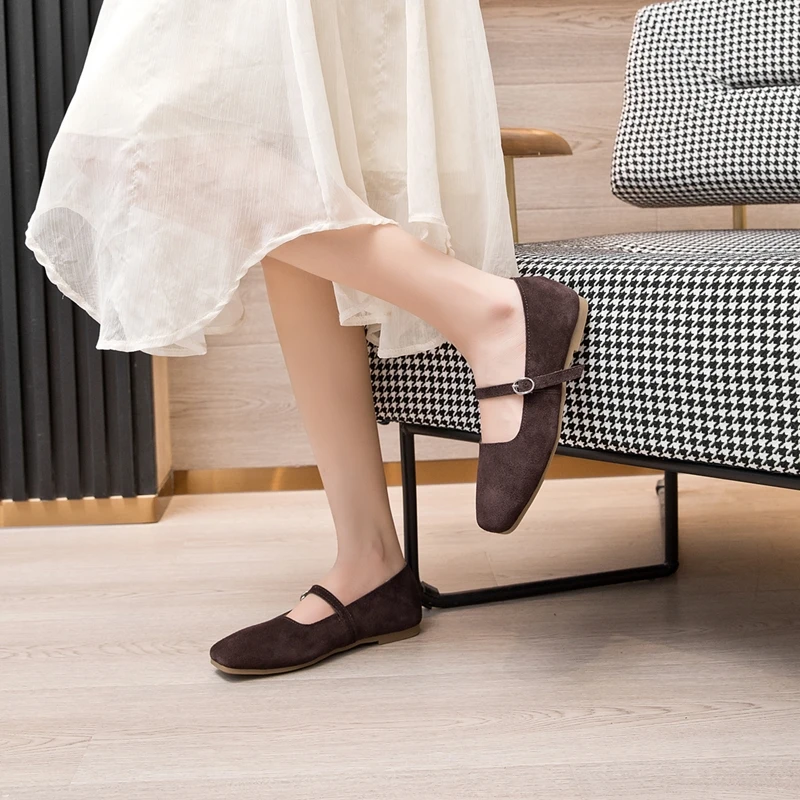 AIYUQI Mary Jane Shoes Women Flat 2026 Spring Shoes Female Genuine Leather Square Head Non-slip Large Size Ballet Shoes Women