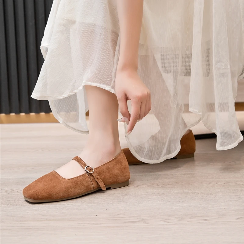 AIYUQI Mary Jane Shoes Women Flat 2026 Spring Shoes Female Genuine Leather Square Head Non-slip Large Size Ballet Shoes Women