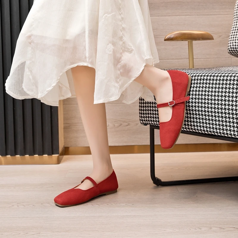 AIYUQI Mary Jane Shoes Women Flat 2026 Spring Shoes Female Genuine Leather Square Head Non-slip Large Size Ballet Shoes Women