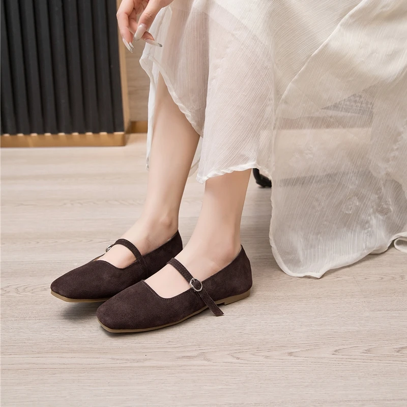 AIYUQI Mary Jane Shoes Women Flat 2026 Spring Shoes Female Genuine Leather Square Head Non-slip Large Size Ballet Shoes Women