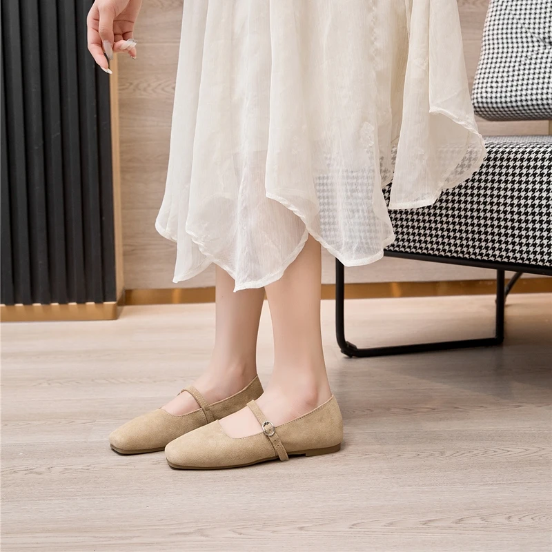 AIYUQI Mary Jane Shoes Women Flat 2026 Spring Shoes Female Genuine Leather Square Head Non-slip Large Size Ballet Shoes Women