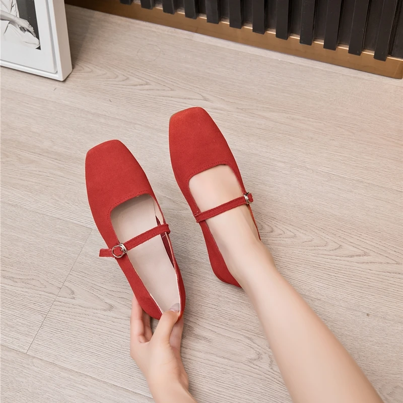 AIYUQI Mary Jane Shoes Women Flat 2026 Spring Shoes Female Genuine Leather Square Head Non-slip Large Size Ballet Shoes Women