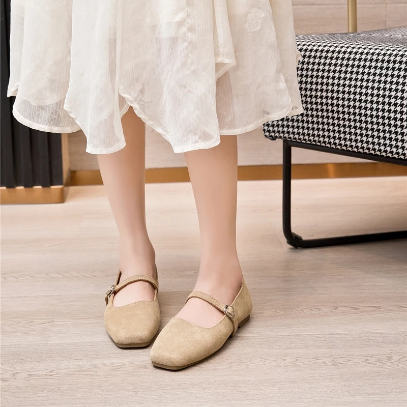 AIYUQI Mary Jane Shoes Women Flat 2026 Spring Shoes Female Genuine Leather Square Head Non-slip Large Size Ballet Shoes Women