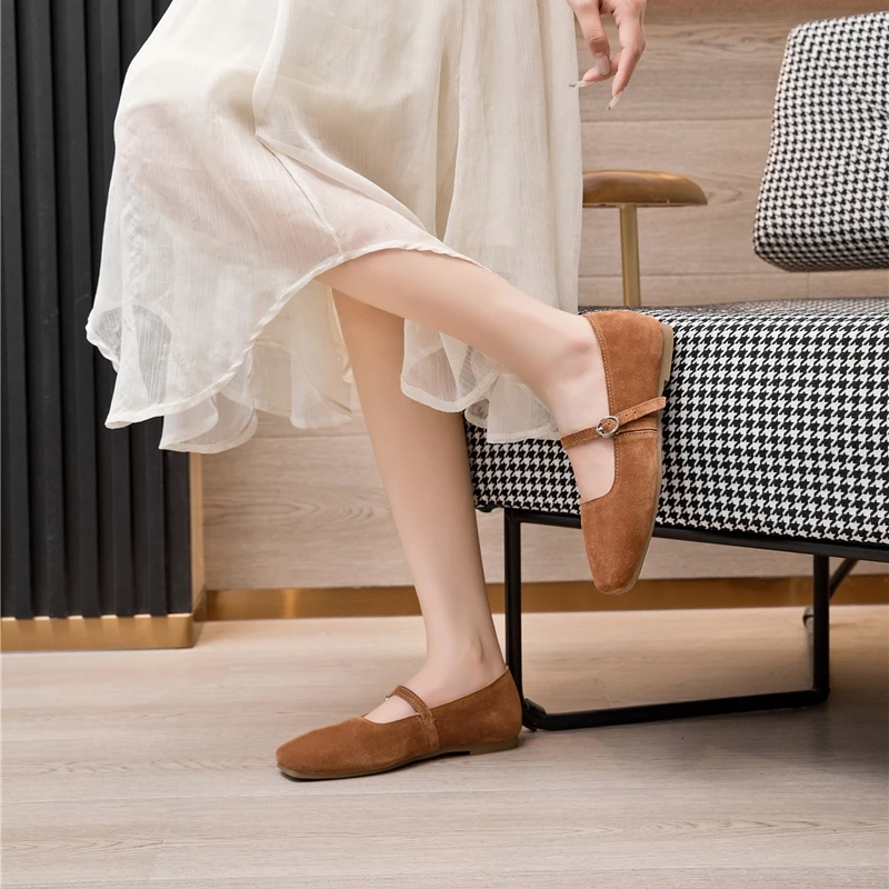 AIYUQI Mary Jane Shoes Women Flat 2026 Spring Shoes Female Genuine Leather Square Head Non-slip Large Size Ballet Shoes Women