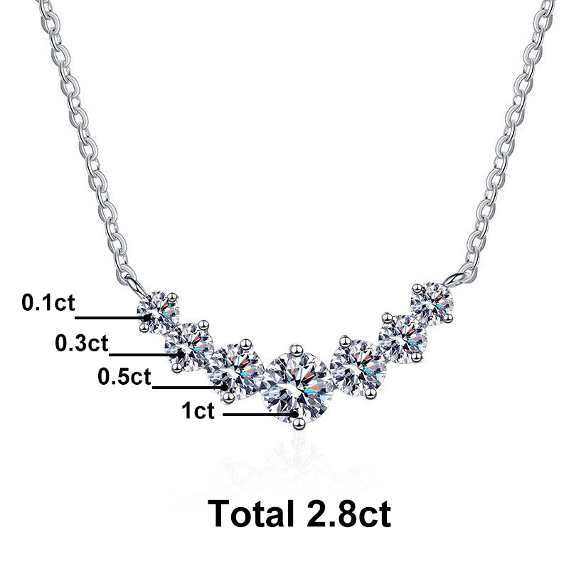 Full Moissanite Diamond Necklace for Women 925 Sterling Sliver with Plated White Gold Neck Pendent Wedding Fine Jewely