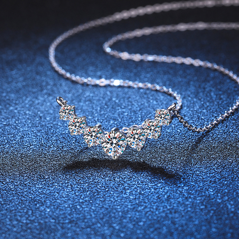 Full Moissanite Diamond Necklace for Women 925 Sterling Sliver with Plated White Gold Neck Pendent Wedding Fine Jewely
