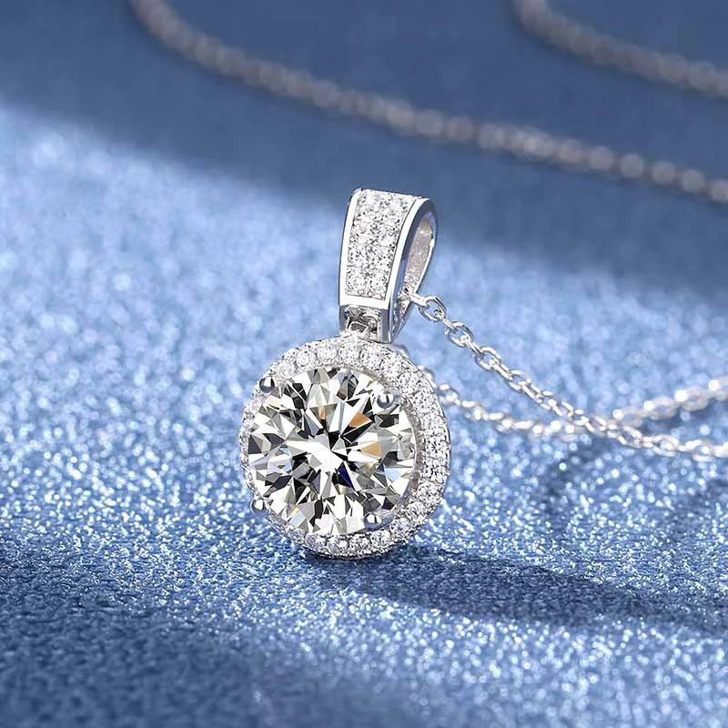 NeeTim 1Carat 2Carat Moissanite Necklace For Women Sterling S925 Silver With White Gold Plated Sparkling Jewelry Wedding Pendant