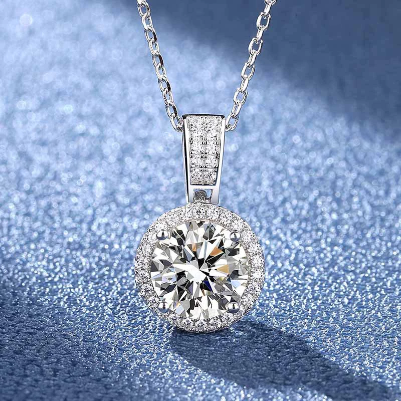 NeeTim 1Carat 2Carat Moissanite Necklace For Women Sterling S925 Silver With White Gold Plated Sparkling Jewelry Wedding Pendant