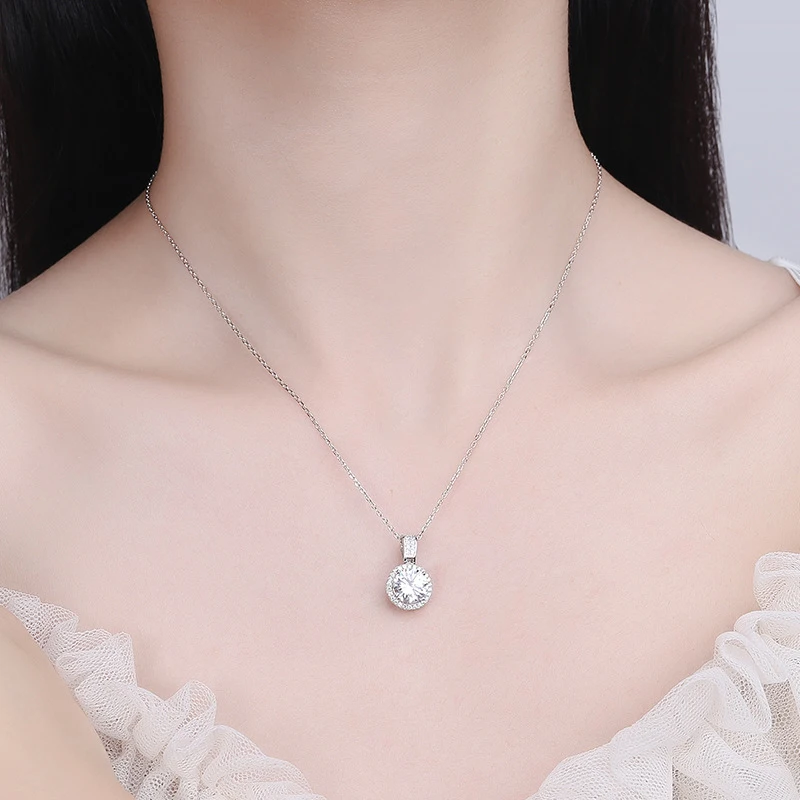 NeeTim 1Carat 2Carat Moissanite Necklace For Women Sterling S925 Silver With White Gold Plated Sparkling Jewelry Wedding Pendant