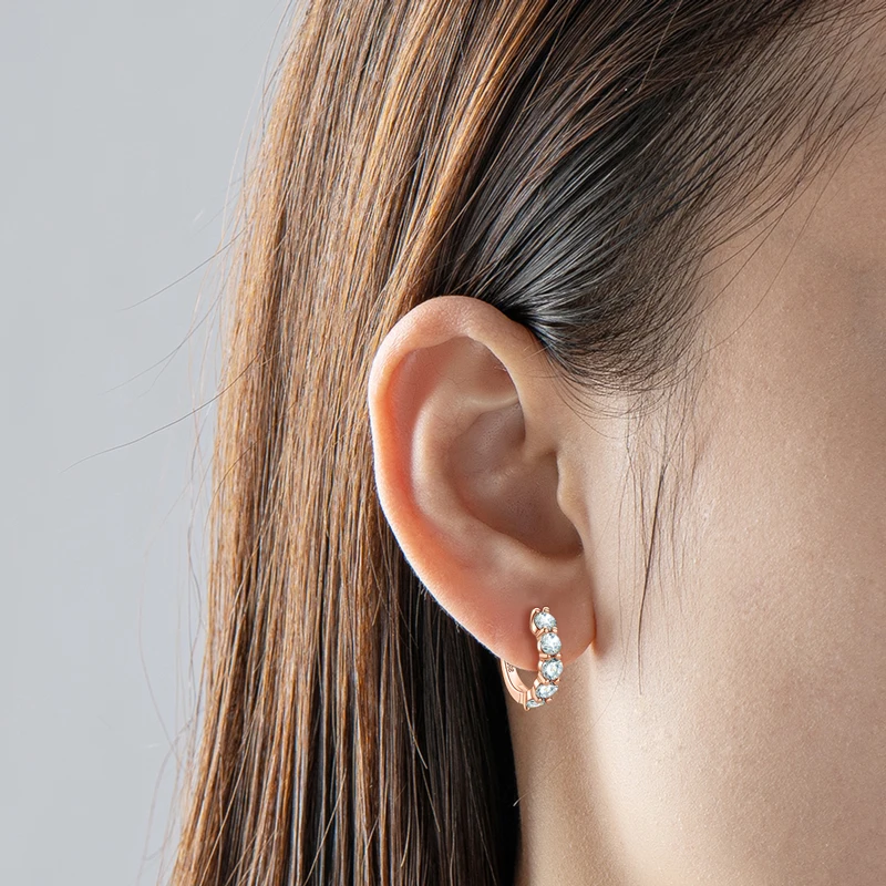 IOGOU 3.5mm D Color Moissanite Hoops Earring 100% Real 925 Silver Rose Gold Plated Huggie Earring For Women Girl Fine Jewelry