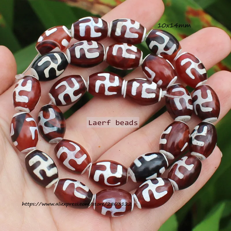 Natural Agate ,10x14mm Green Ancient Tibet Dzi beads 8pcs , For DIY Jewelry making !