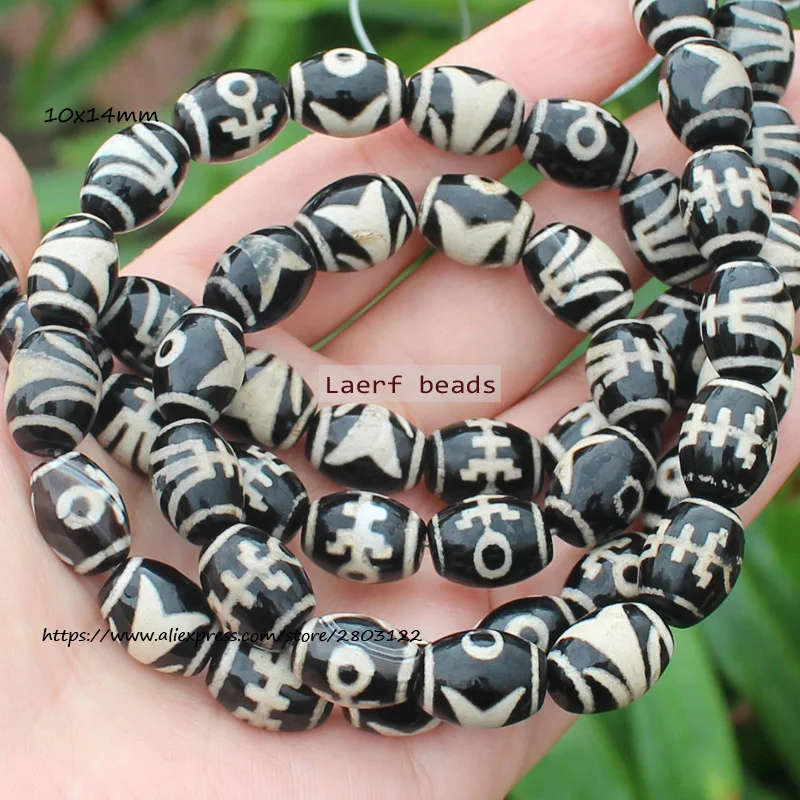 Natural Agate ,10x14mm Green Ancient Tibet Dzi beads 8pcs , For DIY Jewelry making !