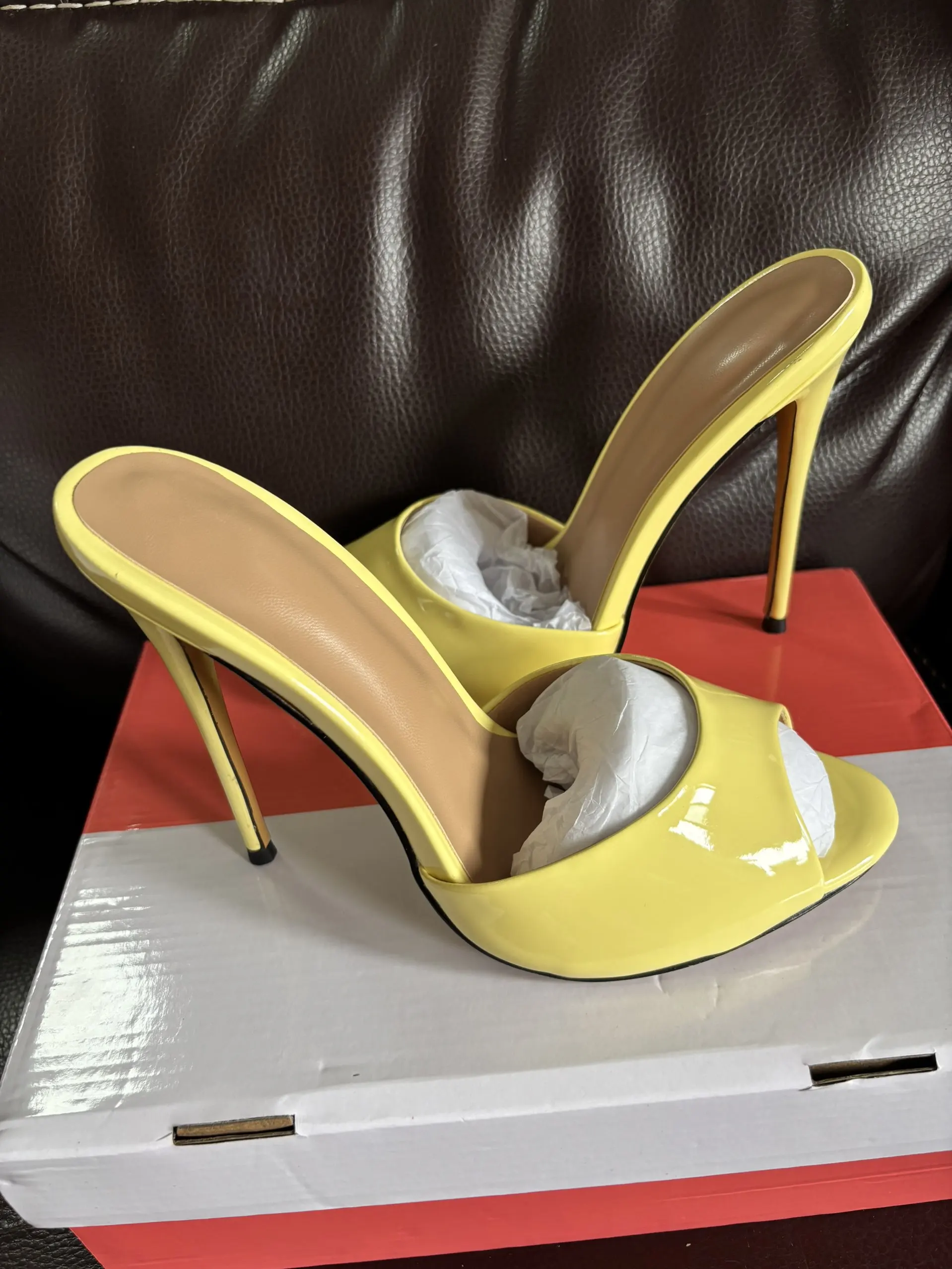 Sexy Women's Slippers High Heels Mules Summer Party Shoes 2026 Outdoor Designer Peep toe Slides Black Pink White Large Size 45