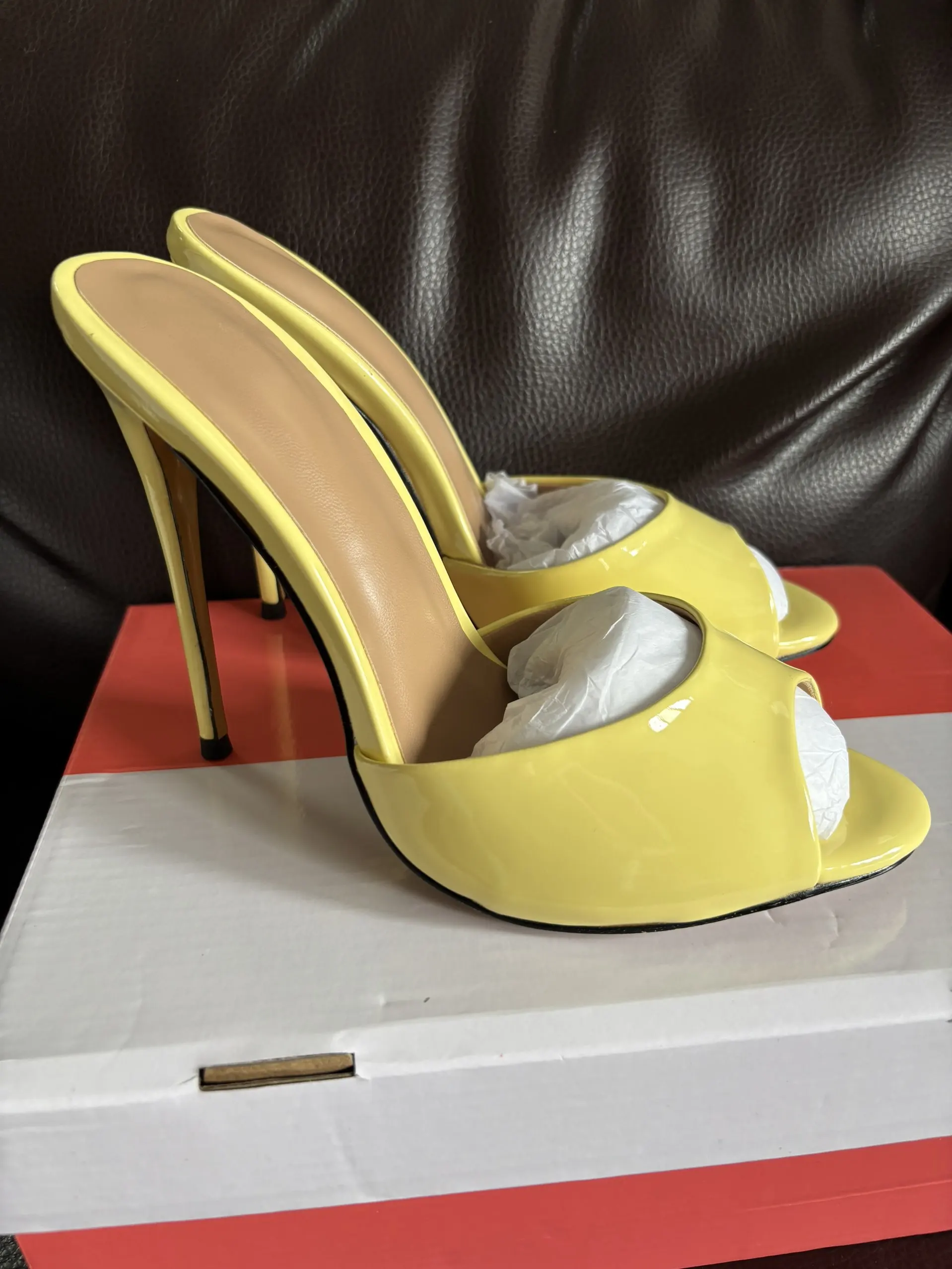 Sexy Women's Slippers High Heels Mules Summer Party Shoes 2026 Outdoor Designer Peep toe Slides Black Pink White Large Size 45