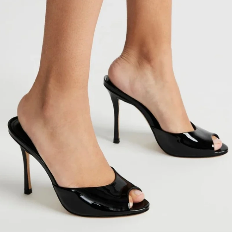 Sexy Women's Slippers High Heels Mules Summer Party Shoes 2026 Outdoor Designer Peep toe Slides Black Pink White Large Size 45