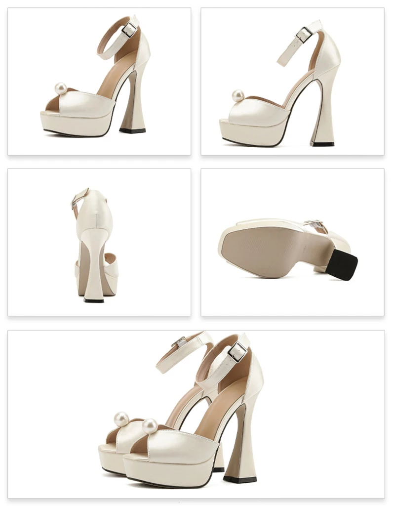 Liyke Sexy 13.5CM Super High Heels Platform Sandals Women Summer Fashion White Pearl Peep Toe Wedding Banquet Shoe Zapatos Mujer