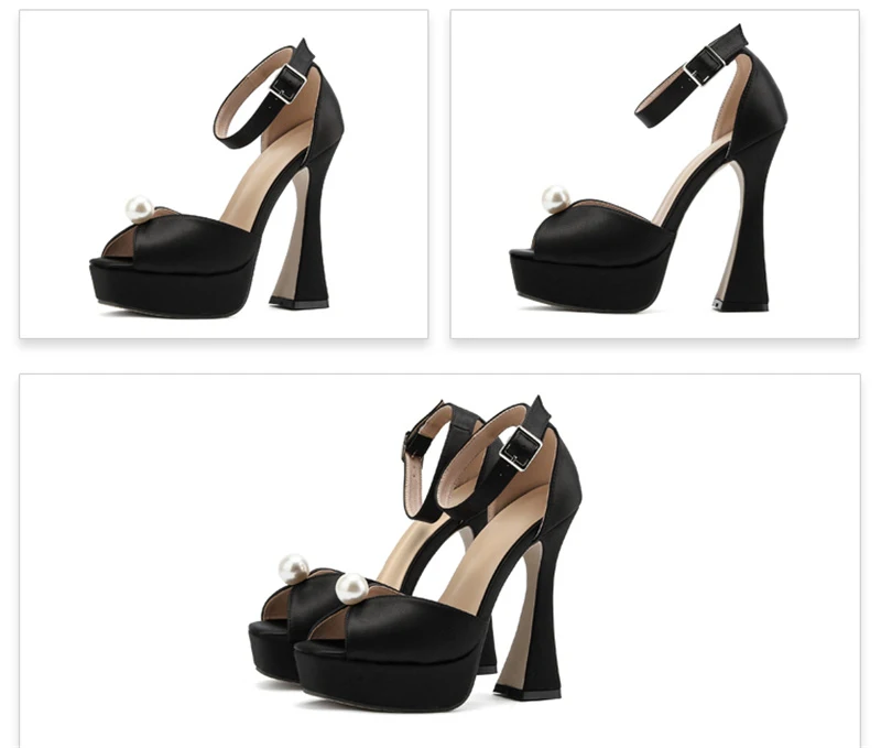 Liyke Sexy 13.5CM Super High Heels Platform Sandals Women Summer Fashion White Pearl Peep Toe Wedding Banquet Shoe Zapatos Mujer