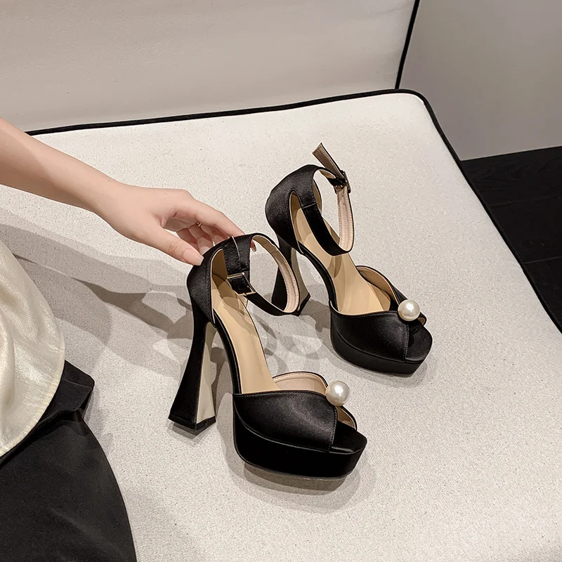 Liyke Sexy 13.5CM Super High Heels Platform Sandals Women Summer Fashion White Pearl Peep Toe Wedding Banquet Shoe Zapatos Mujer