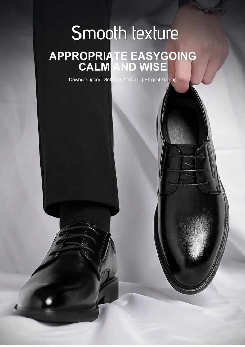3/6/8 CM Elevator Shoes Men Dress Shoes Black Soft Leather Men Heighten Formal Shoes Casual Business Men Oxfords Suit Shoes