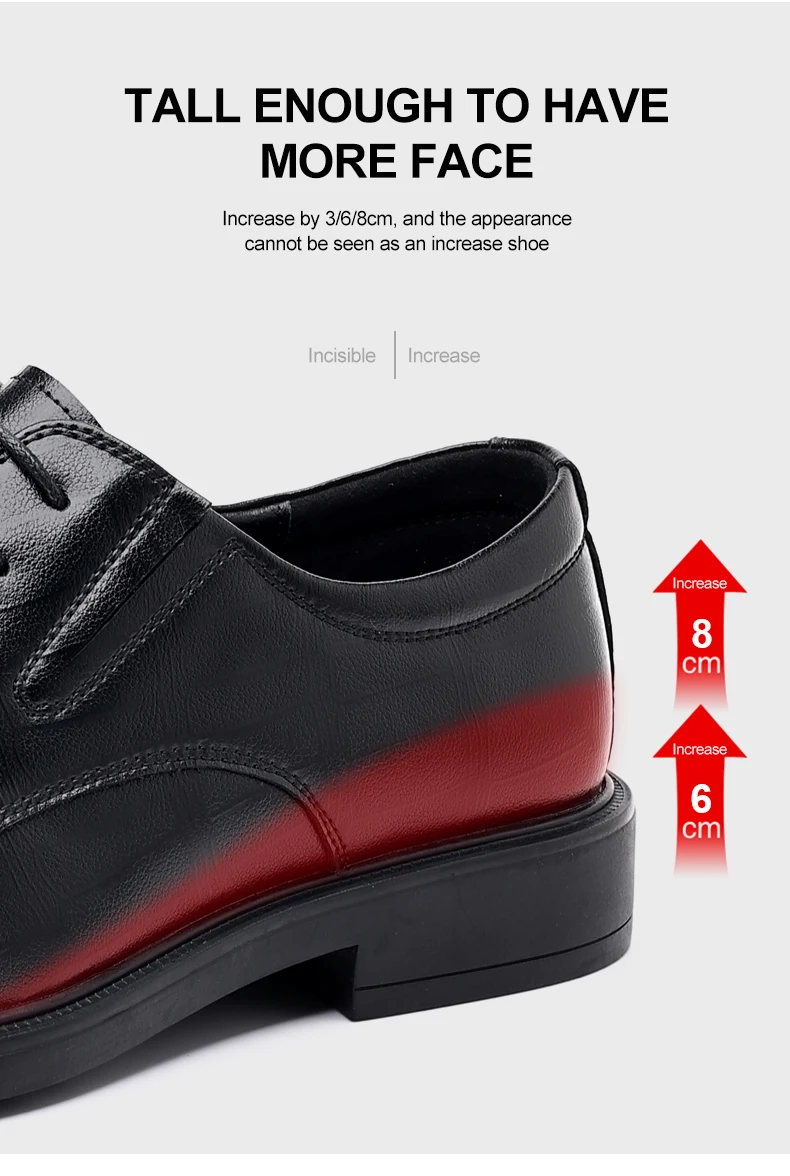3/6/8 CM Elevator Shoes Men Dress Shoes Black Soft Leather Men Heighten Formal Shoes Casual Business Men Oxfords Suit Shoes