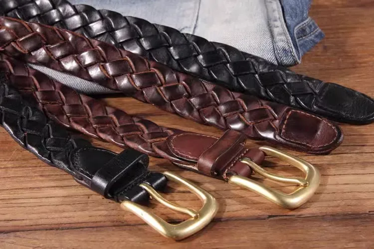 New Luxury Designer Handmade Genuine Leather Women's Belt Jeans Casual Dress Brass Buckle Ladies Trendy Belts Fashion Waistband