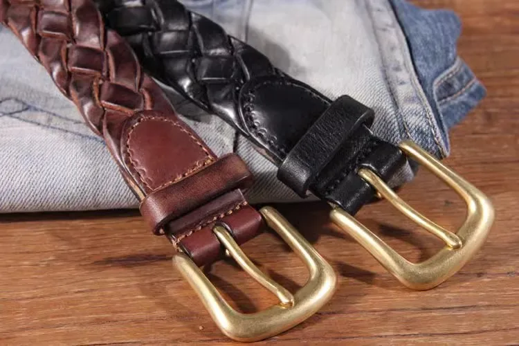 New Luxury Designer Handmade Genuine Leather Women's Belt Jeans Casual Dress Brass Buckle Ladies Trendy Belts Fashion Waistband