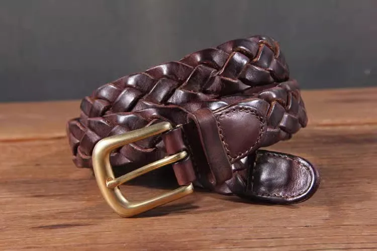 New Luxury Designer Handmade Genuine Leather Women's Belt Jeans Casual Dress Brass Buckle Ladies Trendy Belts Fashion Waistband