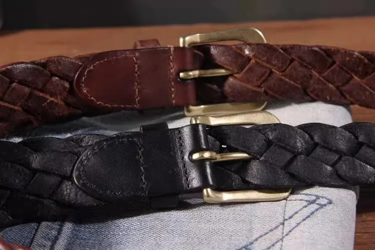 New Luxury Designer Handmade Genuine Leather Women's Belt Jeans Casual Dress Brass Buckle Ladies Trendy Belts Fashion Waistband