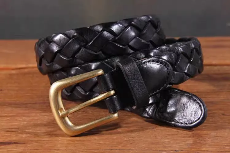 New Luxury Designer Handmade Genuine Leather Women's Belt Jeans Casual Dress Brass Buckle Ladies Trendy Belts Fashion Waistband