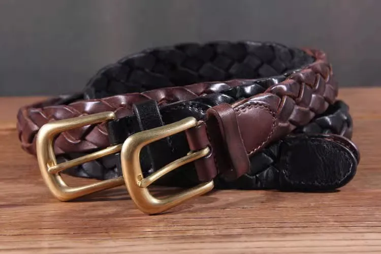 New Luxury Designer Handmade Genuine Leather Women's Belt Jeans Casual Dress Brass Buckle Ladies Trendy Belts Fashion Waistband