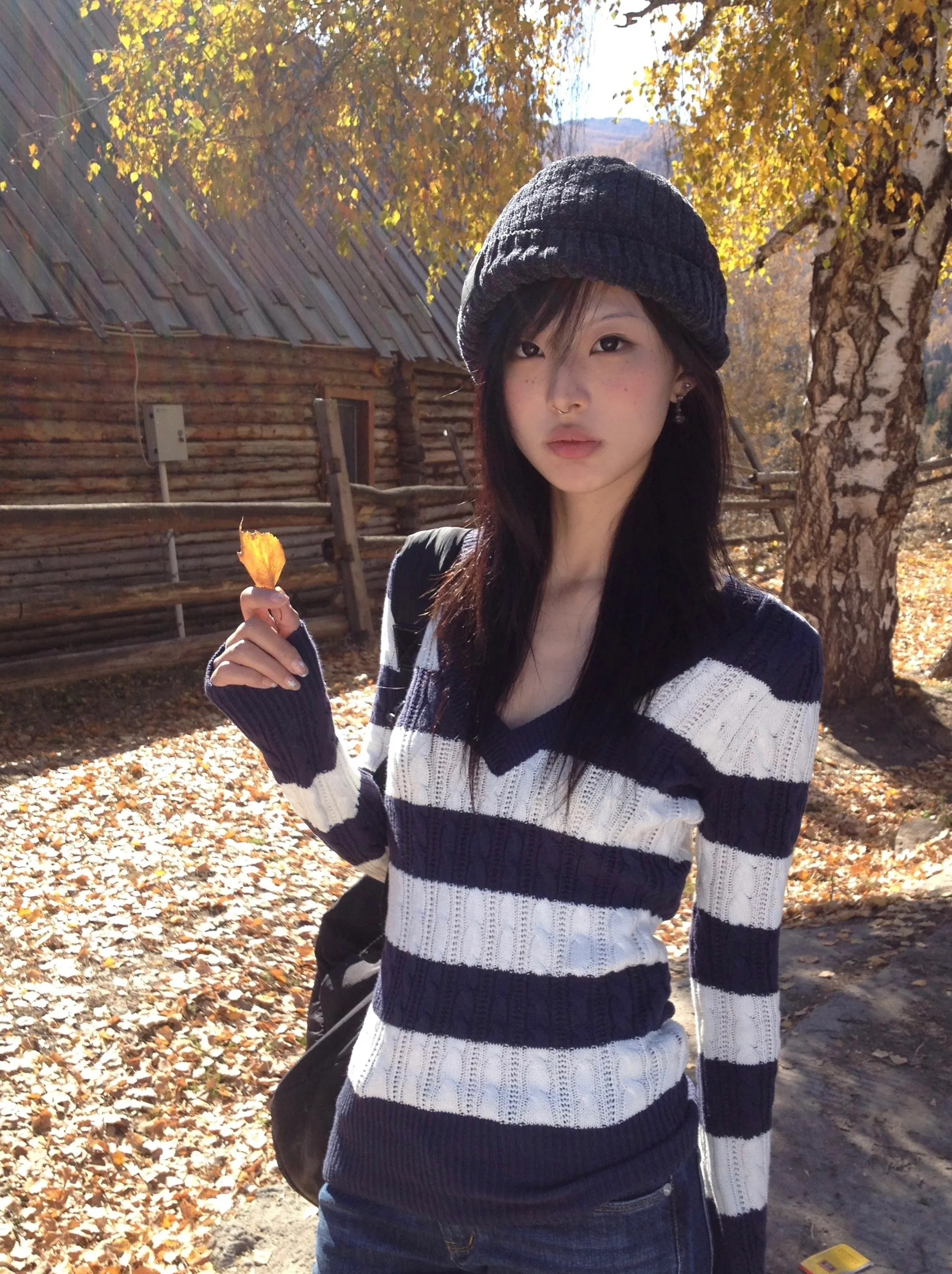 Karrram Japanese Y2k V-neck Striped Sweater Vintage Harajuku Knit Slim Pullovers Korean Style Winter Knitwear 2000s Aesthetics