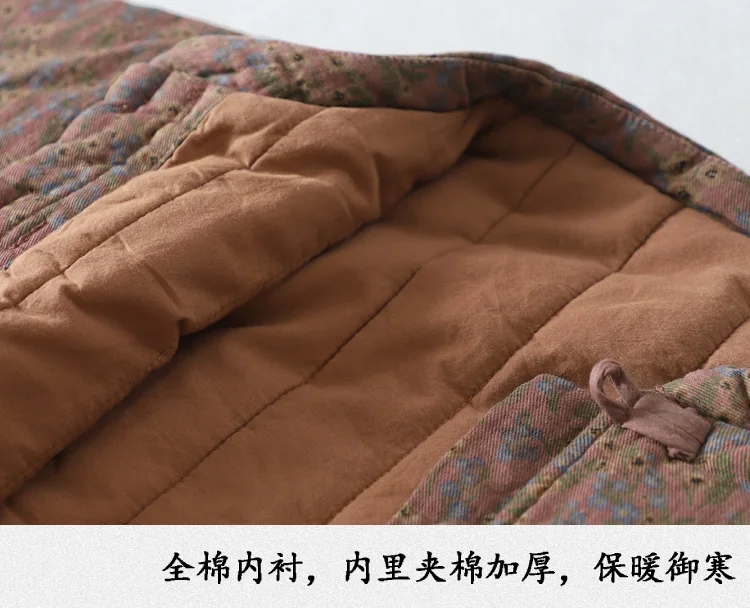 High Quality Cotton Quilted Coats Women New 2024 Autumn Winter Vintage Style Floral Print Female Thick Padded Jackets M078