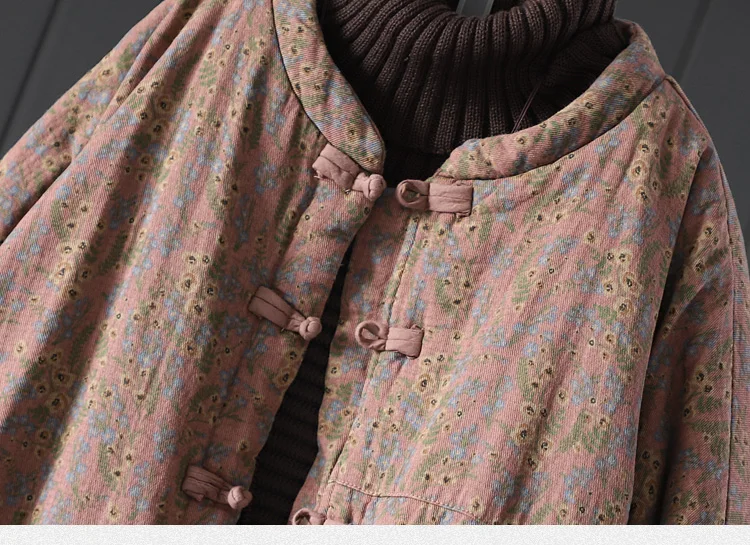 High Quality Cotton Quilted Coats Women New 2024 Autumn Winter Vintage Style Floral Print Female Thick Padded Jackets M078