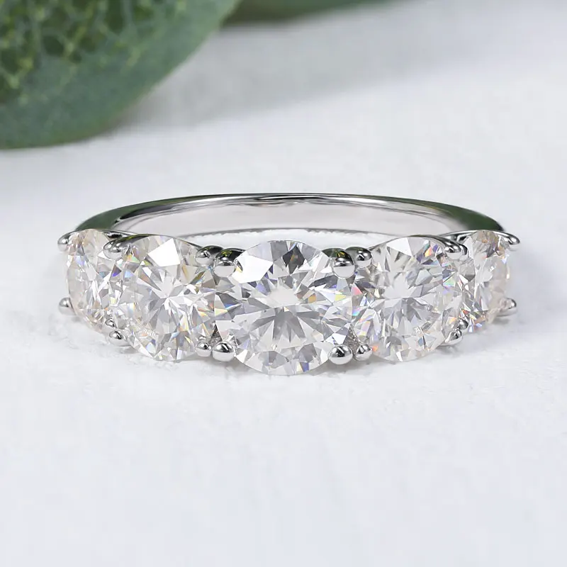 Smyoue 18k Plated 3.6CT All Moissanite Rings for Women 5 Stones Sparkling Diamond Wedding Band 100% S925 Sterling Silver Jewelry