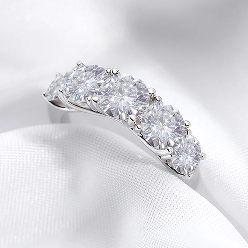 Smyoue 18k Plated 3.6CT All Moissanite Rings for Women 5 Stones Sparkling Diamond Wedding Band 100% S925 Sterling Silver Jewelry
