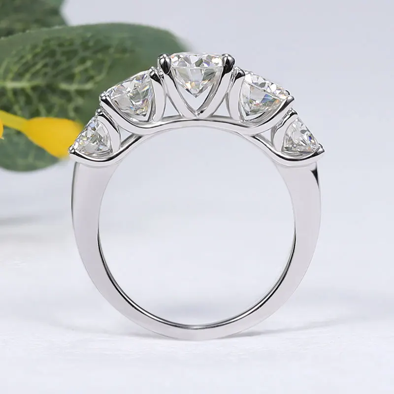 Smyoue 18k Plated 3.6CT All Moissanite Rings for Women 5 Stones Sparkling Diamond Wedding Band 100% S925 Sterling Silver Jewelry