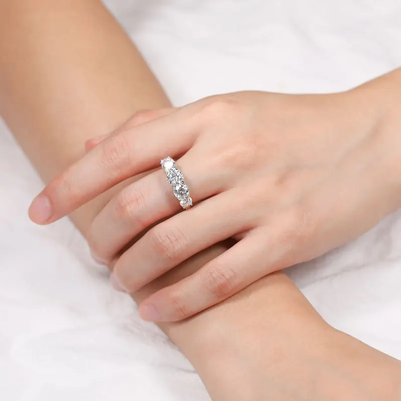 Smyoue 18k Plated 3.6CT All Moissanite Rings for Women 5 Stones Sparkling Diamond Wedding Band 100% S925 Sterling Silver Jewelry