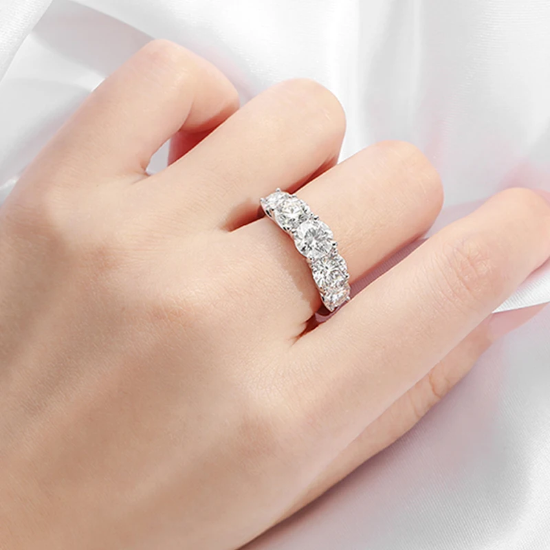 Smyoue 18k Plated 3.6CT All Moissanite Rings for Women 5 Stones Sparkling Diamond Wedding Band 100% S925 Sterling Silver Jewelry
