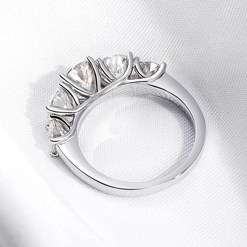 Smyoue 18k Plated 3.6CT All Moissanite Rings for Women 5 Stones Sparkling Diamond Wedding Band 100% S925 Sterling Silver Jewelry